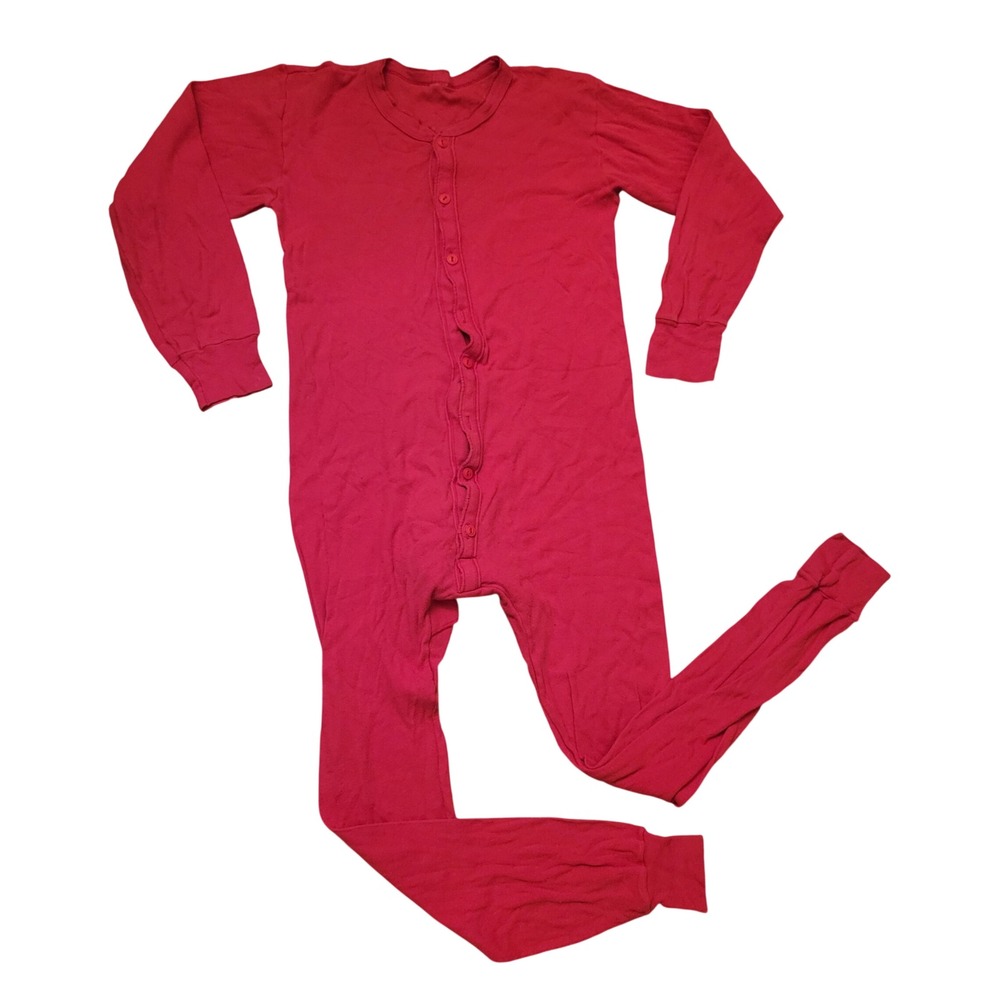M/L Union Suit Red Long Sleeve Ribbed Thermal Rear Flap Longjohns Base Layer